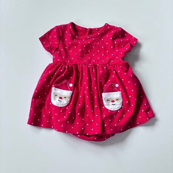 Carter's Girls 3 Month Romper Outfit Dress Christmas Santa Red Polka Dots - Picture 2 of 6